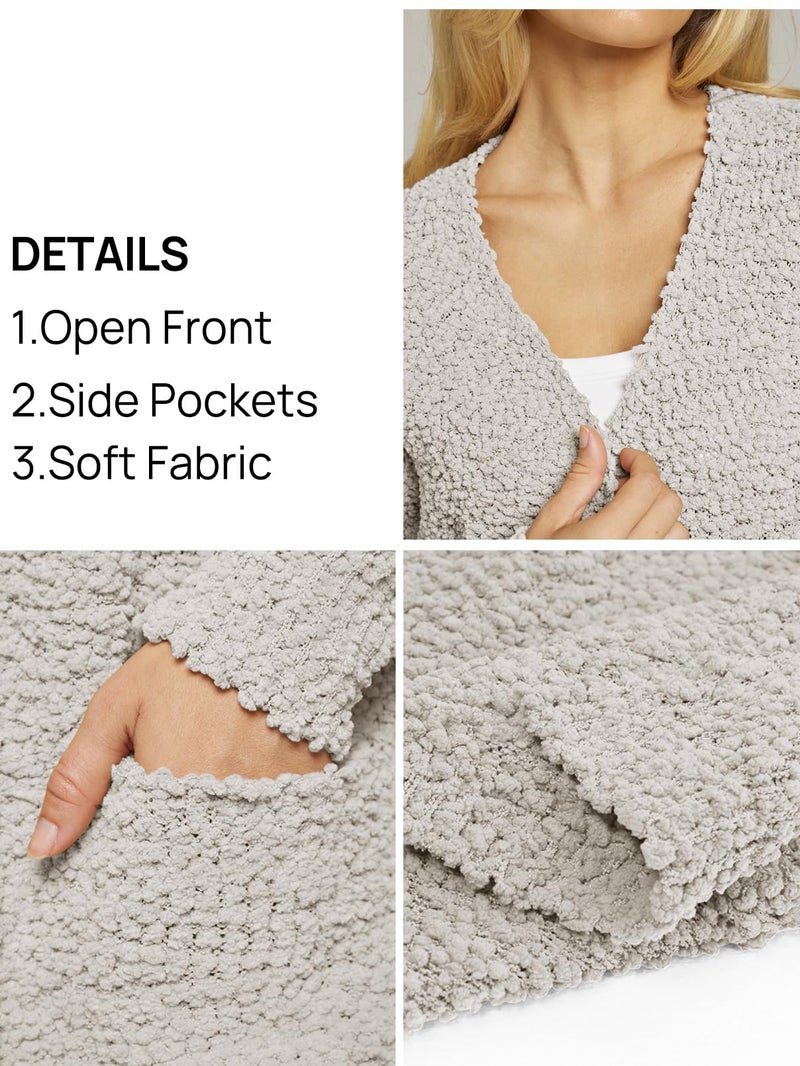 MEROKEETY Women's 2025 Winter Long Sleeve Soft Chunky Knit Sweater Open Front Cardigan Outwear Coat Off-White - Image 5